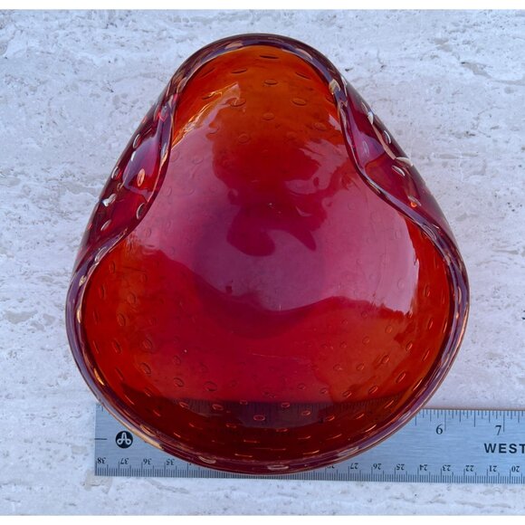 Murano Blown Glass Bowl With Bucillante Bubbles Red 6.25"x5.75"x2.25" Italy Gift - Picture 11 of 16